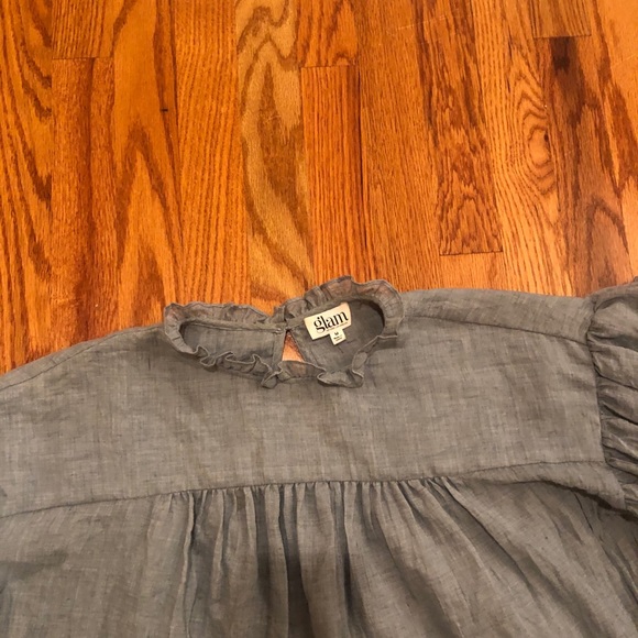 Glam Los Angeles chambray ruffle-sleeved top - Picture 3 of 4